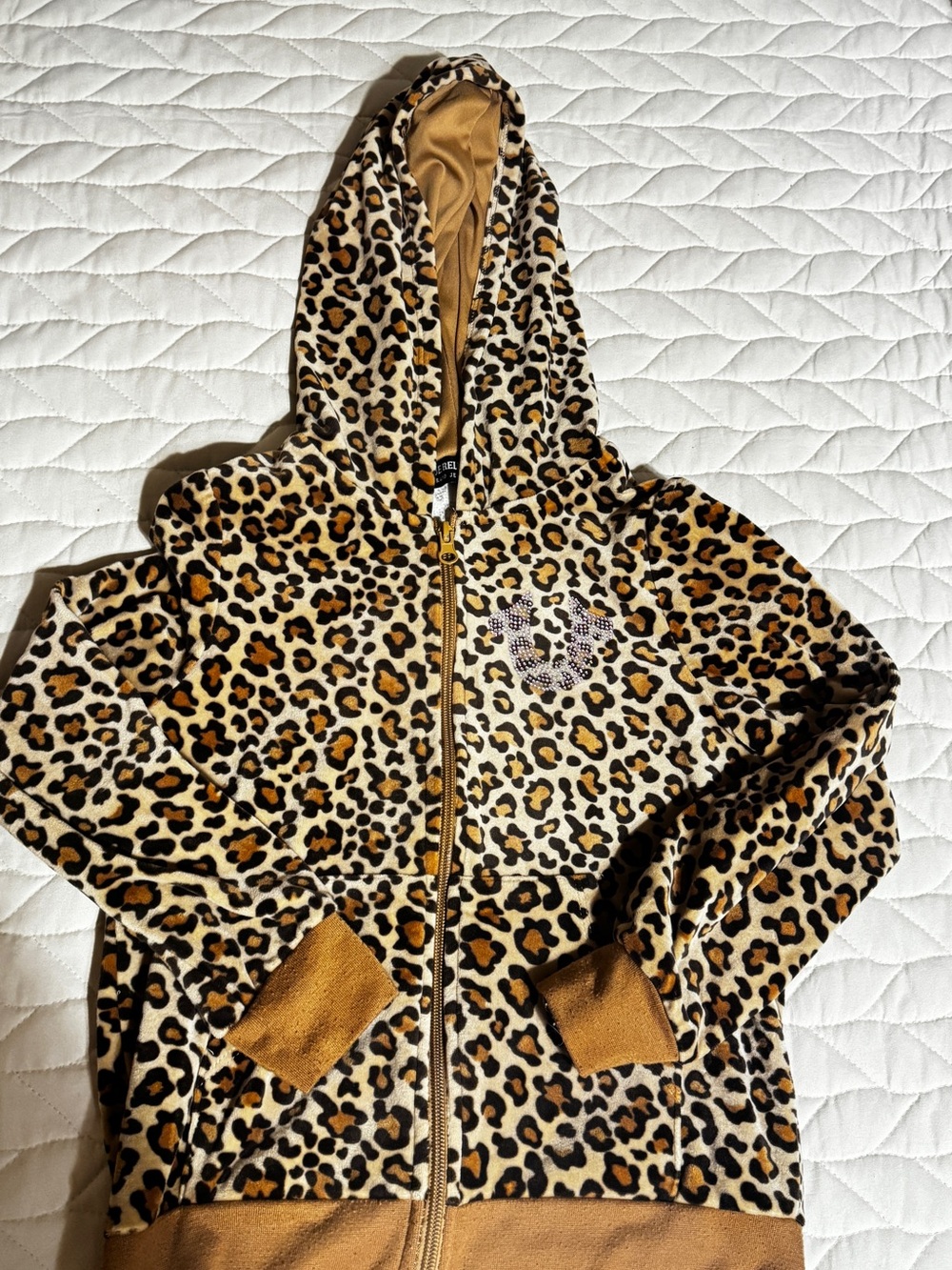 True Religion Kids Leopard Print Hooded Zip Jacket - tan, brown, black, cream